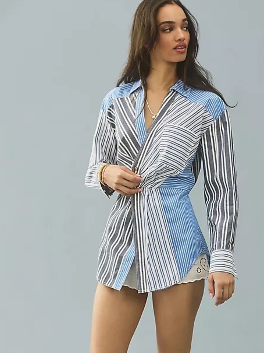 Pilcro Reworked Mixed Stripe Buttondown Shirt